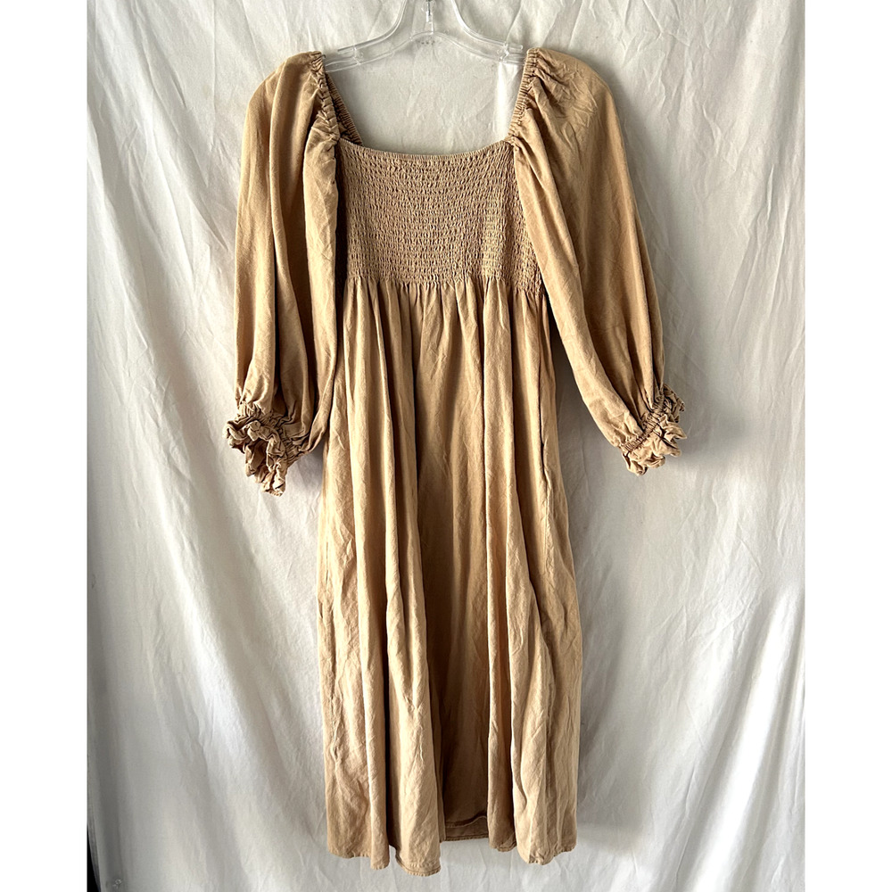 Caara Bohemian Dress L Smocked Peasant Prairie Folk Country Western Cottage